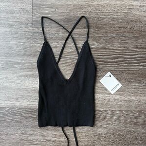 NWT Black Lace Up Vneck Cami